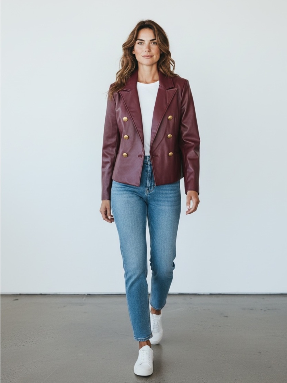 WHBM White House Black Market Burgundy Faux Leather Military Blazer 8